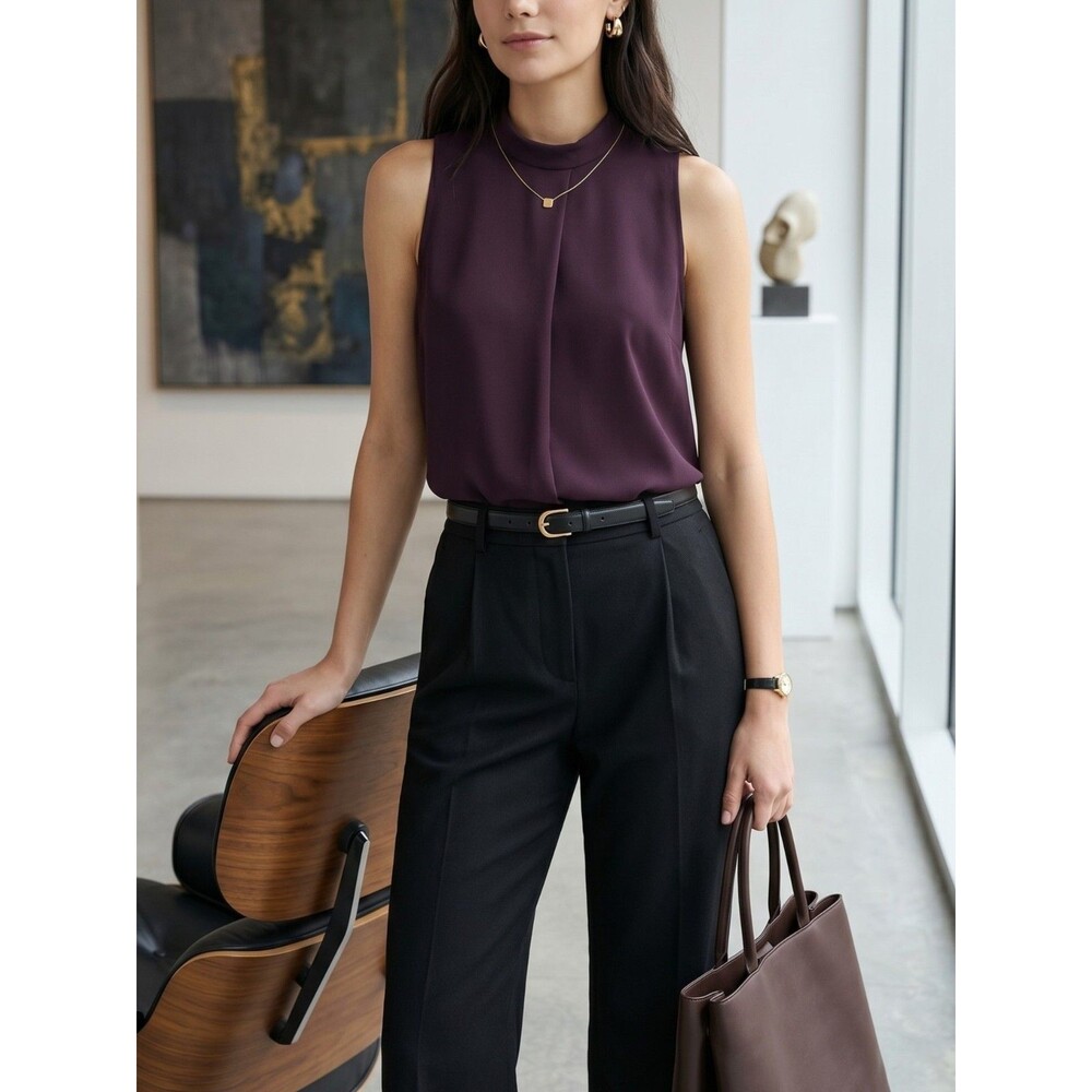 Theory Talniza Admiral Crepe Sleeveless Blouse Jasper Wine Red NWT P(XS) S $190